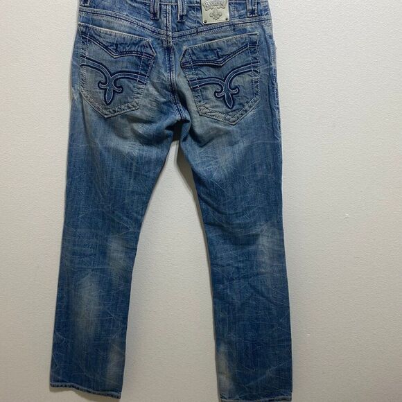 Distressed Rock Revival Helmet Size 31 Straight Embroidered Light Wash Jeans - Picture 5 of 12